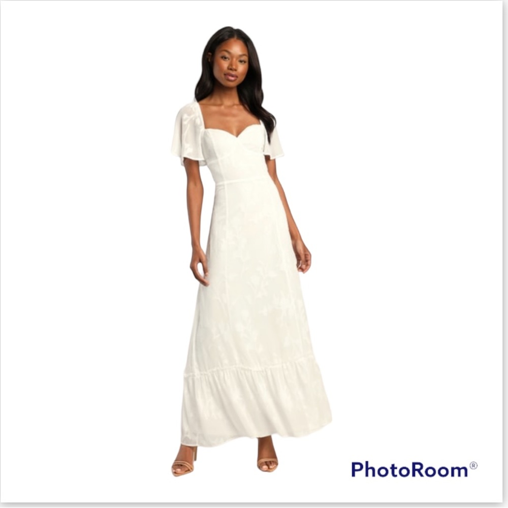 Lulús Tailor Made For You White Jacquard Lace-Up Maxi Dress